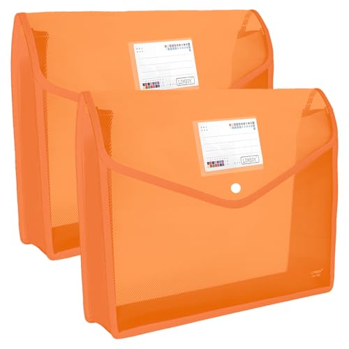 Plastic File Folders Legal Size Expandable Document Folder with Snap Button Closure, B4 Expanding File Wallet Envelopes Pouch with Label Pocket, 2 Packs, Orange - color: Orange, size: 2 Pack