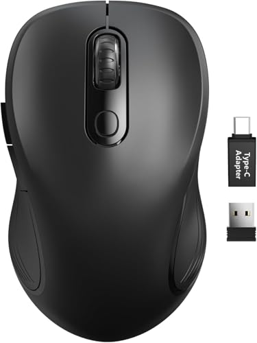 Trueque Wireless Mouse, 2.4GHz Ergonomic Mouse for Laptop & PC, Silent Portable Computer Mice with Back & Forward Buttons, USB-C Adapter for Windows/Mac, M01 (Black) - color: Ink Black, size: 1 Pack