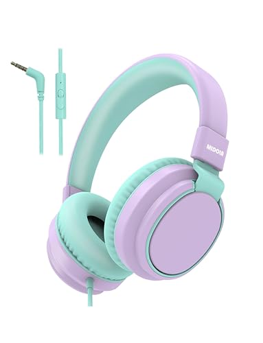 MIDOLA Kids Headphones for School Learning,Volume Limited 85/94dB, Foldable Lightweight Over-Ear Wired Headphones for Kids Toddler Girls Boys 3.5mm for Pad,Headsets with Built-in Mic Light Purple - color: LightPurple