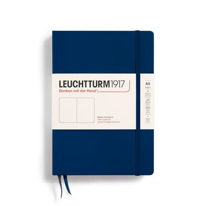 LEUCHTTURM1917 - Notebook Hardcover Medium A5-251 Numbered Pages for Writing and Journaling (Navy, Plain) - color: Navy, style: Plain
