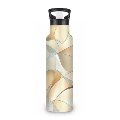 Abstract Geometric Insulated Water Bottle with Straw 20 oz,Neutral Modern Stainless Steel Leak Resistant Double Wall Water Bottles with Handle for Gym Sports Travel Outdoor - color: Abstract Geometric,Neutral Modern