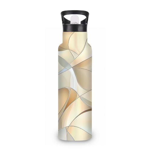 Abstract Geometric Insulated Water Bottle with Straw 20 oz,Neutral Modern Stainless Steel Leak Resistant Double Wall Water Bottles with Handle for Gym Sports Travel Outdoor - color: Abstract Geometric,Neutral Modern