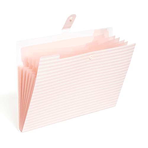 U Brands Poly 6 Pocket Expandable Folder with Tabs, Preppy Pink Stripes, 1 Count, Letter Size, 1/5-cut tabs and 14 Blank Adhesive Labels - color: Preppy Pink Stripes