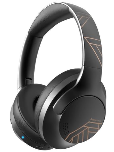 PowerLocus Bluetooth Headphones Over Ear, 50H Playtime with 4 EQ Modes Wireless Headphones with Microphone, HiFi Stereo Deep Bass, Soft Ear Cups, Foldable Lightweight Headset for Travel/Office/Workout - color: Black/Gold