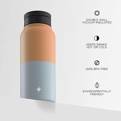 JoyJolt Triple Insulated Water Bottle with Straw Lid AND Flip Lid! 32oz Large Water Bottle, 12 Hour Hot/Cold Vacuum Insulated Stainless Steel Bottle. BPA-Free Leakproof Water Bottles - Thermos Bottle - color: Orange/Blue, size: 32 Ounces