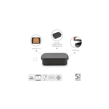 Brabantia Make & Take Medium Lunch Box (Dark Gray) BPA-Free, Airtight Snap Locks, Microwave & Freezer Safe, Travel Meal Prep Container, 37oz - color: Dark Gray, style: Medium Lunch Box