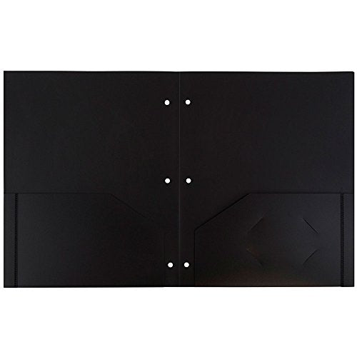JAM PAPER Heavy Duty Plastic 3 Hole Punch Pocket Folders - Extra Tough School Folders - Black - 6/Pack - color: Black, size: 6 Per Pack