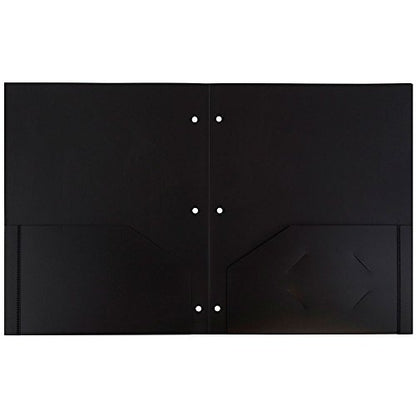 JAM PAPER Heavy Duty Plastic 3 Hole Punch Pocket Folders - Extra Tough School Folders - Black - 6/Pack - color: Black, size: 6 Per Pack