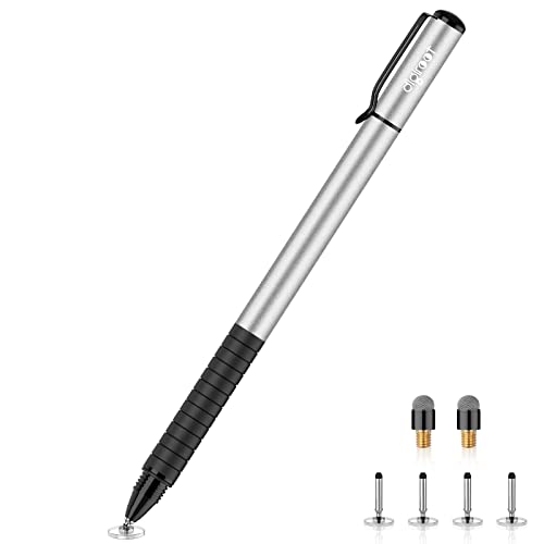 Digiroot Universal Stylus,[2-in-1] Disc Stylus Pens for All Touch Screens Cell Phones, iPad, Tablets, Laptops with 6 Replacement Tips(4 Discs, 2 Fiber Tips Included) - (Silver) - color: Silver