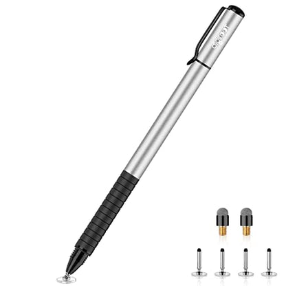 Digiroot Universal Stylus,[2-in-1] Disc Stylus Pens for All Touch Screens Cell Phones, iPad, Tablets, Laptops with 6 Replacement Tips(4 Discs, 2 Fiber Tips Included) - (Silver) - color: Silver