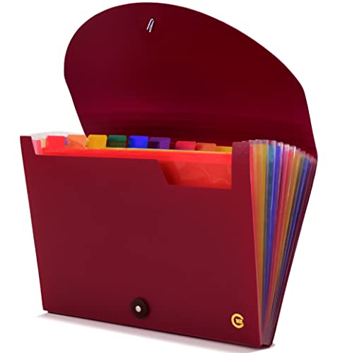 CNK File Folders Organizer with 13 Pockets Accordion Expanding Folder For Documents Receipt Document Paper Pocket Filing Products Accordian Important expandable holder files alphabetical Labels Letter - color: Burgundy