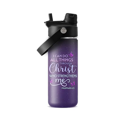 Christian Gifts for Women - I Can Do All Things Christ Water Bottle Water Bottle 18oz - Inspirational Religious Faith Gifts for Women - Christian Jesus God Bible Verse Prayer Gift for Christmas - color: Christian purple