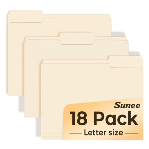 SUNEE File Folders, 18 Pack Manilla Folders 8.5 x 11, 1/3 Cut Tab for Easy Labeling and Organization, Durable Standard Paper for Home, Office, School Filing - color: Manilla