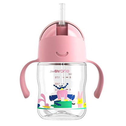 Evorie Tritan Weighted Straw Cup Baby Training Cup, Spill Proof, 7 Oz, 6M+ | BPA & BPS-Free, First learning cup, 360° drinking, Dishwasher safe, Durable Sippy Cup, Pink Fairy Tale - color: Pink Fairy Tale