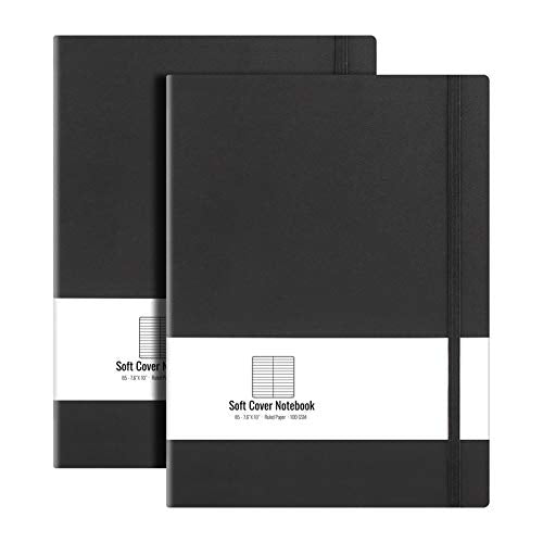 AHGXG B5 College Ruled Notebook Softcover Journals(2-Pack) Large Composition Notebook 7.6 x 10 inch with Thick 100gsm Lined Paper, Total 408 Numbered Pages, Black Black | 2 Pack, for Men & Women, Journaling, Writing, Work & Office, Leather Hardcove (Black