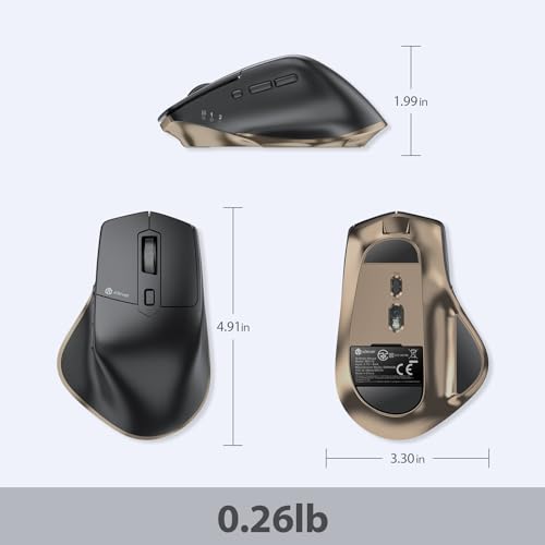 iClever Wireless Mouse with Bluetooth or USB Receiver, 5 Adjustable 2400DPI Rechargeable Computer Mice, Wireless Mouse for Laptop, iPad, MacBook, Tablet, PC - color: Black-Gold