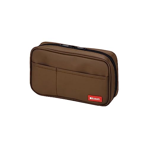 LIHIT LAB Large Capacity Zipper Pencil Case For School Office College, Big Capacity 4 Compartments Pencil Bag Holder Adults Teen Boys Girls, Travel Cosmetics Storage, Brown (A7551-9) - color: Brown, size: 1 Count (Pack of 1), style: Standard: 7.9 X 2.0 X