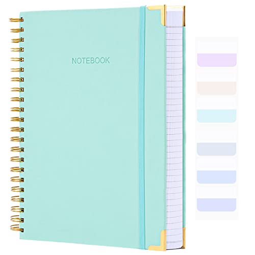 Spiral Notebook, College Ruled Notebook Journal, 7” x 10”, 300 Pages Leather Writing Journal for Women Men, B5 Hardcover Notebook for Work School, 24pcs Index Tabs, Teal - color: Teal, size: 7" x 10"