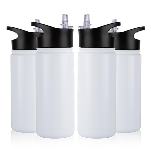 16 oz Insulated Water Bottle Bulk 4 Pack, Straw & Spout Lid, Keep Cold 24H, Spill Proof, BPA-Free, Double Wall, Stainless Steel Kids Water Bottles for School, Sports, White - color: White, size: 16 Ounces-4
