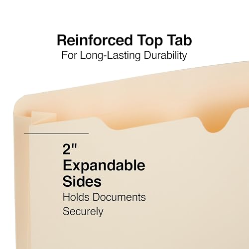 Staples Reinforced File Jackets, Letter Size, 2‑Inch Expansion, Durable Manila Construction for Organized Filing – 100/Carton - style: 100 Pack