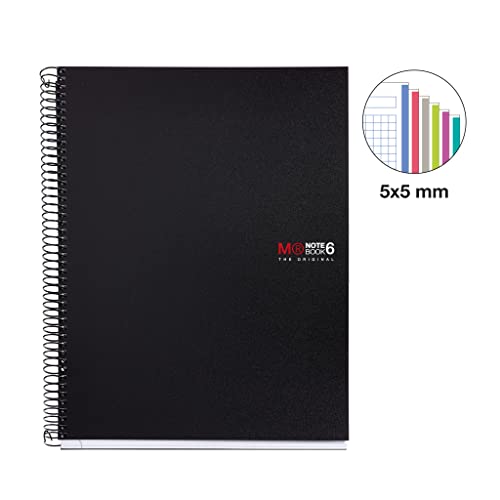 Miquelrius 8.25 x 11.75 A4 Wirebound Notebook, 6-Subject, Graph Paper, Black (2824)