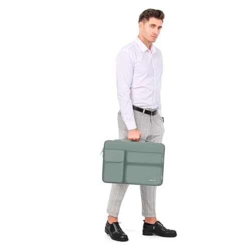 MOSISO 360 Protective Laptop Case 13.3 inch, 13-13.3 inch Laptop Sleeve | Compatible with MacBook Air/Pro 13 / Pro 14, HP Dell ASUS Lenovo,Side Open Bag with 2 Raised&1 Flapover Pockets,Antique Green - color: Antique Green, size: 13.3 inch