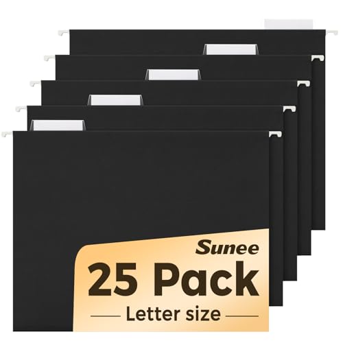 SUNEE 25 Pack Hanging File Folders, Black Folders, Hanging File Folders Letter Size with 1/5-cut Tabs, Stay Organized for Your Home and Office Bulk File and Documents - color: Black