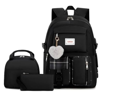 Acmebon Girl Roomy Fashion Laptop Backpack Set Casual Daypack Set for Women Black - color: Black