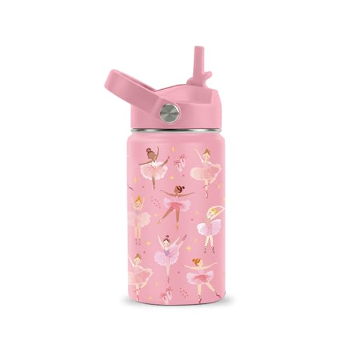 Ballet Water Bottle for Girls - 12oz Dance Stainless Steel Water Bottle with Straw - Cute Dancer Insulated Cup - Pink Ballerina Kids Tumbler for School, Sports, Travel - color: Ballet01, size: 12 Ounces