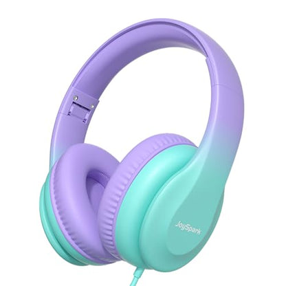 JoySpark Kids Headphones, Over-Ear Wired Headphones for Kids, 85dBA Volume Limited, Foldable Stereo Sound Toddler Headsets, 3.5mm Jack for School Entertainment, Gradient Purple - color: Gradient Purple