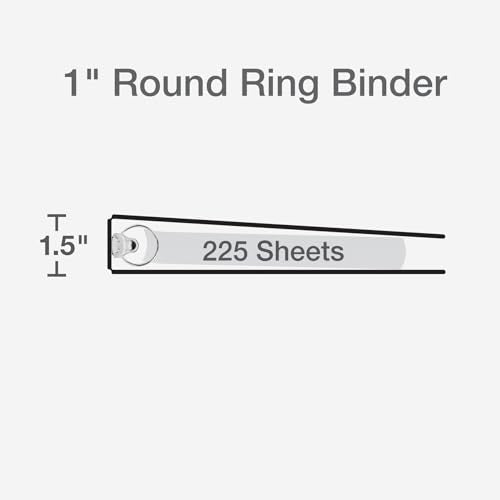 Cardinal 3 Ring Binders, Binders for School and Office, Durable 1 Inch, Round Rings, Holds 225 Sheets, ClearVue Presentation View, Non-Stick, Two-Tone Pastel Interiors, 4 Pack (1002479)