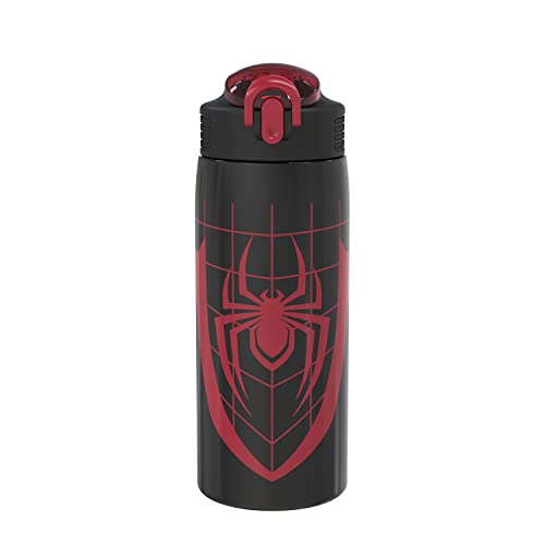 Zak Designs Marvel Spider-Man Water Bottle for Travel and At Home, 19 oz Vacuum Insulated Stainless Steel with Locking Spout Cover, Built-In Carrying Loop, Leak-Proof Design (Miles Morales) - color: Marvel Spider-Man