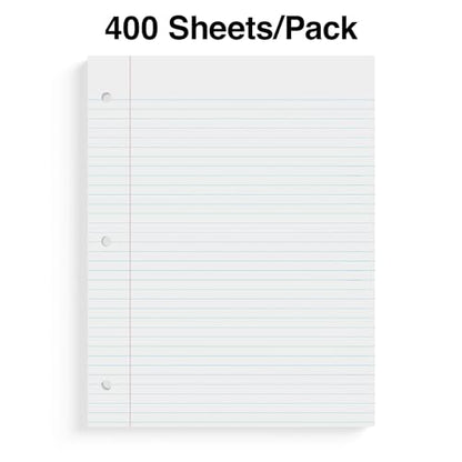 STAPLES College Ruled Filler Paper, 8.5” x 11”, White, 400‑Sheet Pack - size: 8.5'' x 11'', style: 400 Sheets