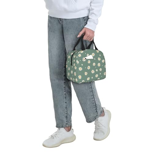 Lunch Bag Daisy Flower Green Insulated Lunch Box Reusable Cooler Tote for Adults Student Girl Boy Work Office School Picnic Over 3 Years Old - color: B0367