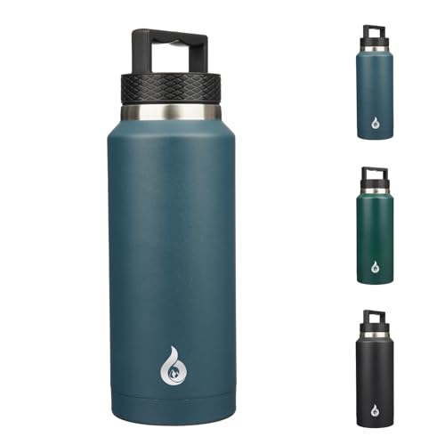 BJPKPK Insulated Water Bottles, Dishwasher Safe 36 oz Water Bottle with Handle, Leakproof BPA Free Thermal Flasks, Stainless Steel Jug for Sports, Navy Blue - color: Navy Blue, style: 36oz