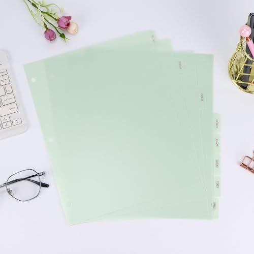 Buqoo 3 Ring Binder Dividers with 8 Tabs, Plastic Index Divider Pages -Light Green, Sturdy Binder Dividers for School, Office, Notebook, Journal & Planner (8.4"x10.9") - color: Bean Paste Green