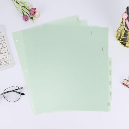 Buqoo 3 Ring Binder Dividers with 8 Tabs, Plastic Index Divider Pages -Light Green, Sturdy Binder Dividers for School, Office, Notebook, Journal & Planner (8.4"x10.9") - color: Bean Paste Green