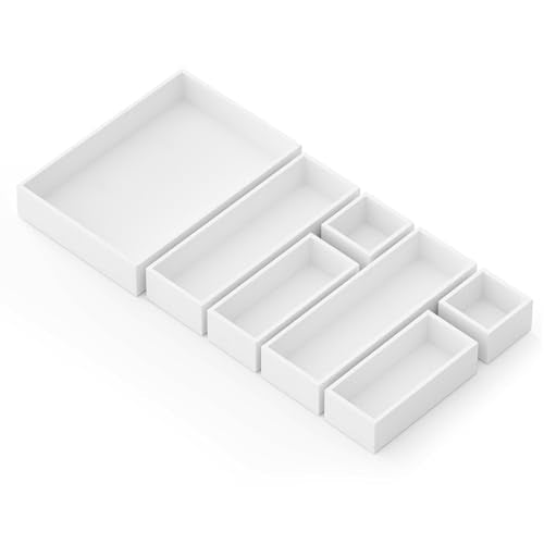 SpaceAid 7-Piece Bamboo Drawer Organizer Storage Boxes Set, Wood Tray Junk Drawer Organizers Multi-Use Divider Bins for Kitchen, Bathroom, Office Desk and Makeup Organization (7 Pack, White) - color: White