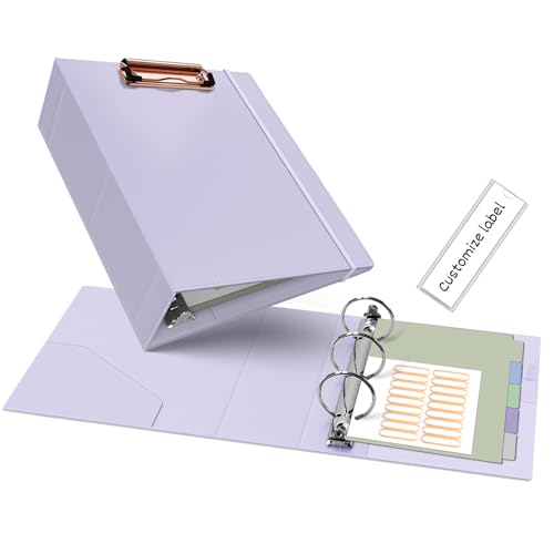 Ospelelf Mini Binder 2 Inch Small 3 Ring Vintage Leather Clipboard 5.5" x 8.5", Professional Binder Organizer Dividers with Tabs, Purple - color: Purple, size: Mini 2in（ 5.5" x 8.5"）