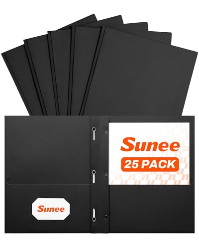 SUNEE 2 Pocket Folders with Prongs (25 Pack, Black), Paper Folders with 2 Pockets and 3 Prongs Fit Letter Size Paper, Folders with Prongs for School Office Home Business - color: Black