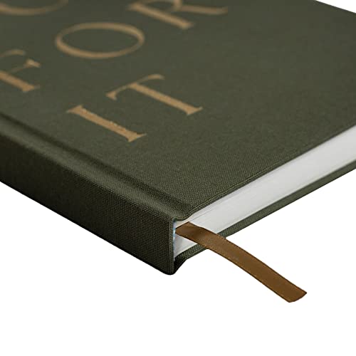 Sweet Water Decor Cute Motivational Lined Composition Notebook for Women, 100 Ruled Pages for Writing, Diary with Fabric Inspirational Olive Cover (Go For It) - style: Go For It