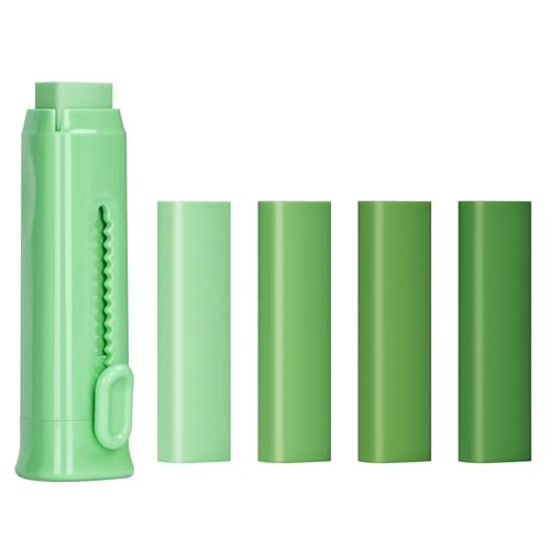 BAYOTRY Retractable Push-Pull Eraser Set with 4 Refills, Gradient Colored Triangular Erasers, Mechanical Pencil Erasers Easy to Use for School, Office, Drawing & Artists (Green) - color: Green