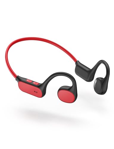 iClever Kids Headphones, Bluetooth 5.4 Air Conduction Open Ear Headphones, Safe Volume 74&85 dBA, Clear Audio, 360° Bending, Ultra-Light Comfortable Kids Bluetooth Headphones for iPad/Outdoor/Sports - color: Red & Black