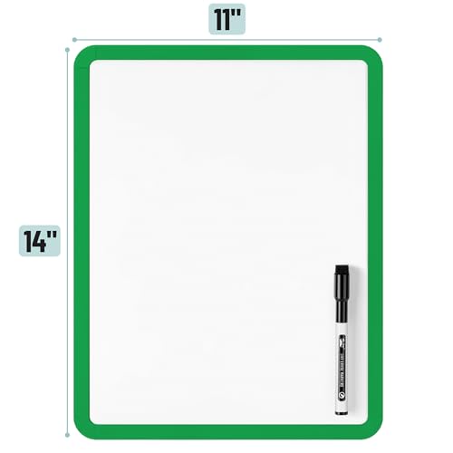 Mr. Pen- Dry Erase Board, 14” x 11” with a Black Dry Erase Marker | Green Frame, Small Mini White Board for Students, Fridge, Wall, Locker, Includes Double Sided Tapes - color: Green 2
