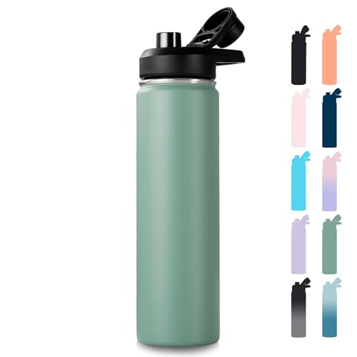 Fijinhom Insulated Water Bottle with Handle, 304 Stainless Steel Water Bottles with Wide Mouth, Double Wall Vacuum Sports Water Bottle, BPA Free, Keep Cold and Hot, 24 Ounces, Forest Green - color: Forest Green, size: 24 Ounces