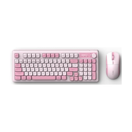 Wireless Keyboard and Mouse Combo Creamy with Number Pad for Desktop Mac iPad Bluetooth/2.4ghz/Wired Rechargeable Light up RGB Quiet Compatible with PC Laptop Tablet (Pink) - color: Pink