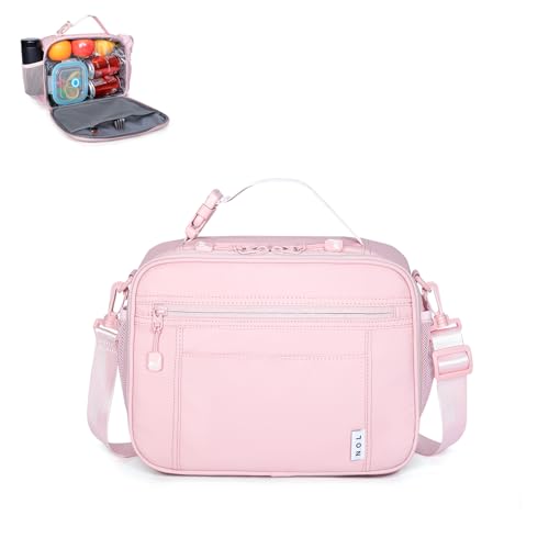 NOL Natural Organic Lifestyle Reusable Insulated Kids Lunch Bag – Water-Resistant Easy-Clean Fabric, Multiple Zip Pockets, Holds Lunch Box & Water Bottle for School, Pink - color: Pink, size: Horizontal (6 Liters)