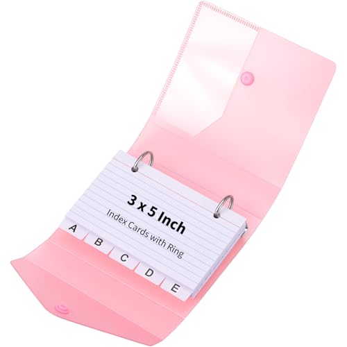 3x5 Index Card Holder Organizers Case Binder with Ring Dividers (Red) | 100 Lined Page Plastic Index Card Organizer Case with Snap Closure for Study Recipe Flashcard Office School - color: Red