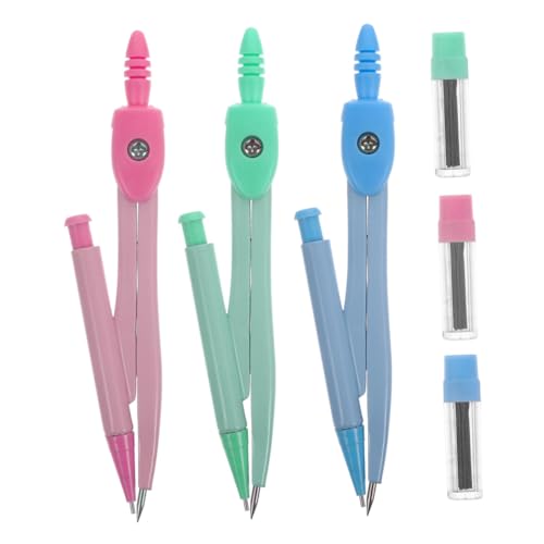 3 Sets Metal Math Compasses Precision Drafting Tools Kit for Circle Drawing Easy Legs for Students School Geometry Stationery