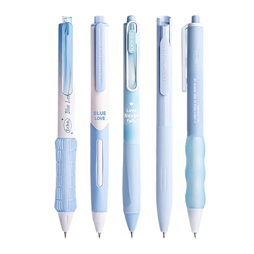 5Pcs Retractable Gel Pen Quick Drying Gel Pen for Kid Student Adult Writing Noting Journaling School Office Supply - color: Blue-solid color